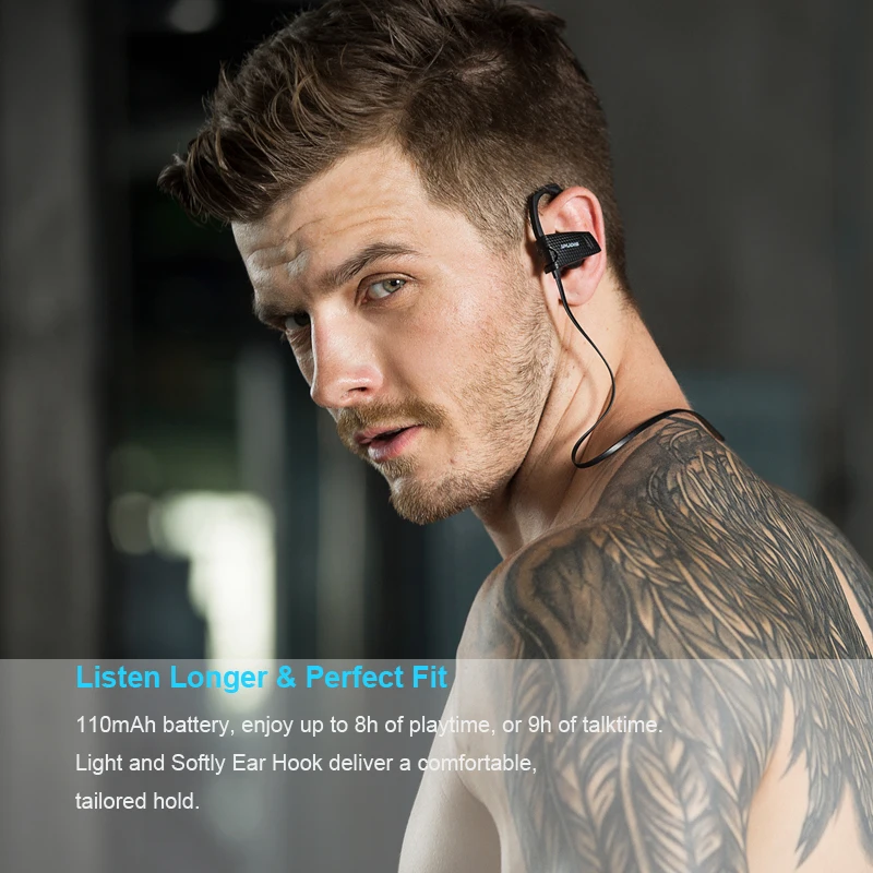 IPUDIS تصفح سماعة رأس لاسلكية IP67 للماء بلوتوث سماعة مشبك الأذن الضوضاء إلغاء ل رياضة مع ميكروفون