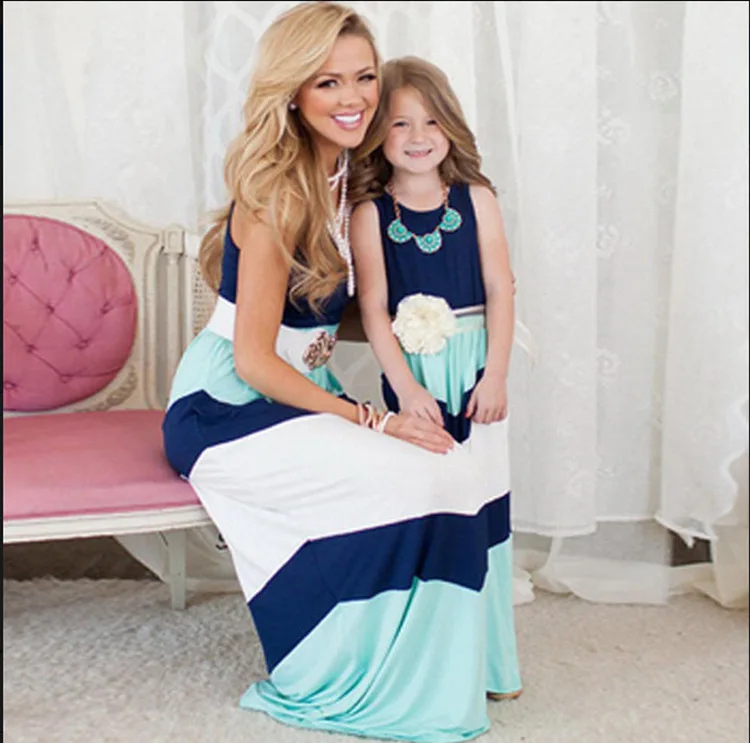 

2019 PPXX New Girl Women Dress Summer Beach mother daughter dresses Casual Family Matching Clothes outfits Family Look