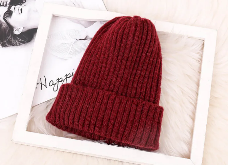 Модная шерстяная шапка Skullies Beanie для женщин и девочек, однотонная теплая шерстяная трикотажная шапка, ветрозащитная женская зимняя шапка