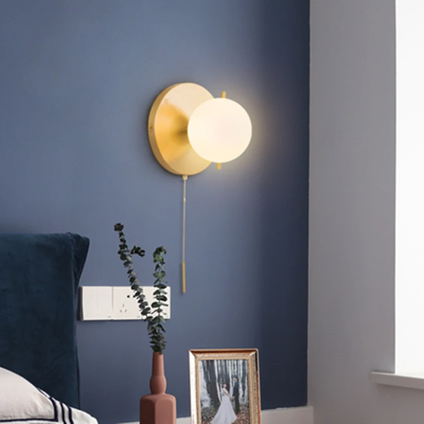 

Nordic New Fashion LED Wall Lamp Copper Base Glass Ball Lampshade Wall Lamps Bedroom Living Room Corridor Home Deocr Lighting