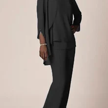 Женский элегантный шифоновый костюм из 3 предметов с оборками, платье для матери невесты, брюки, костюм с рукавами 3/4 и жакетом, наряд для свадьбы, жениха