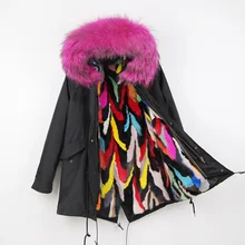 CX-G-P-27A, зимние женские парки, большой воротник из натурального меха енота, подкладка из меха норки, длинная верхняя одежда, меховая парка, пальто