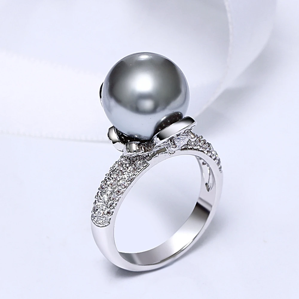 DreamCarnival 1989 Брендовое Новое Элегантное обручальное кольцо для женщин серый жемчуг микро кубический циркон проложенный ювелирные изделия вечерние должны быть WA11530