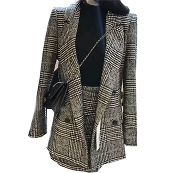 

Fashion Fall Winter Women knitted 2 Pieces Set Cardigan Jacket+Mini Skirt High Quality Elegant Office Plus Size Lady Suit