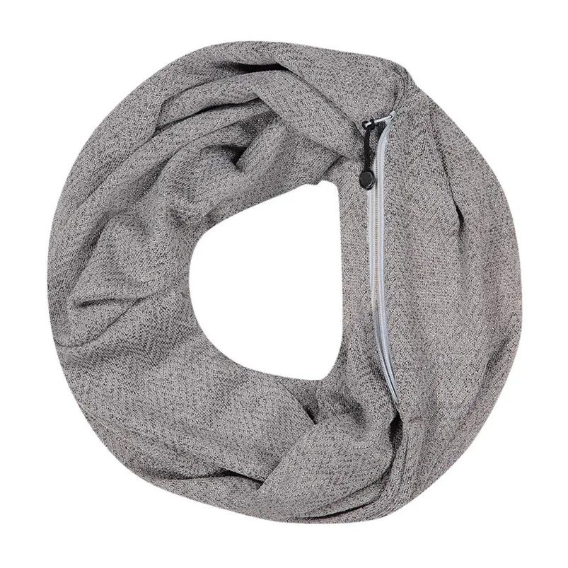 Unisex Winter Solid Wool Warm Loop Scarf Zippered Secret Pocket Shawl Ring Women Printing Scarf Bufanda de las mujeres R29 (2)