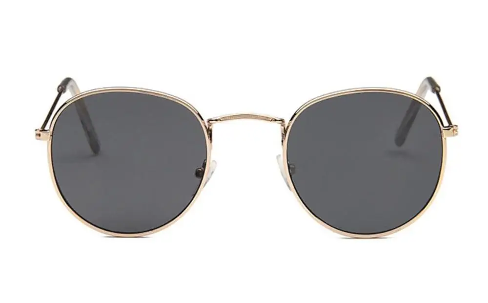 Маленькие круглые солнцезащитные очки для женщин, винтажные черные солнцезащитные очки для мужчин, металлическая оправа, роскошные брендовые дизайнерские розовые зеркальные очки - Цвет линз: gold frame gray