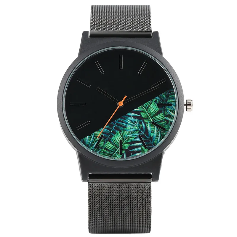 

Fashion Design Men Quartz Wristwatch Mesh Stainless Steel Hook Buckle Creative Cool Floral Pattern Casual Outdoor Watch Gift