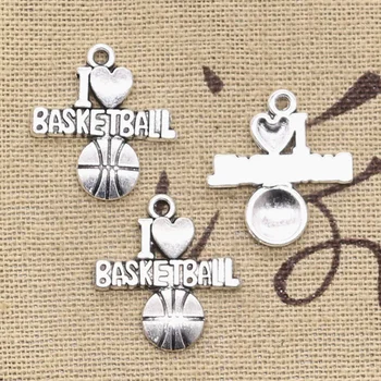 

20pcs Charms I Love Basketball 21x20mm Antique Bronze Silver Color Pendants Making DIY Handmade Tibetan Bronze Jewelry