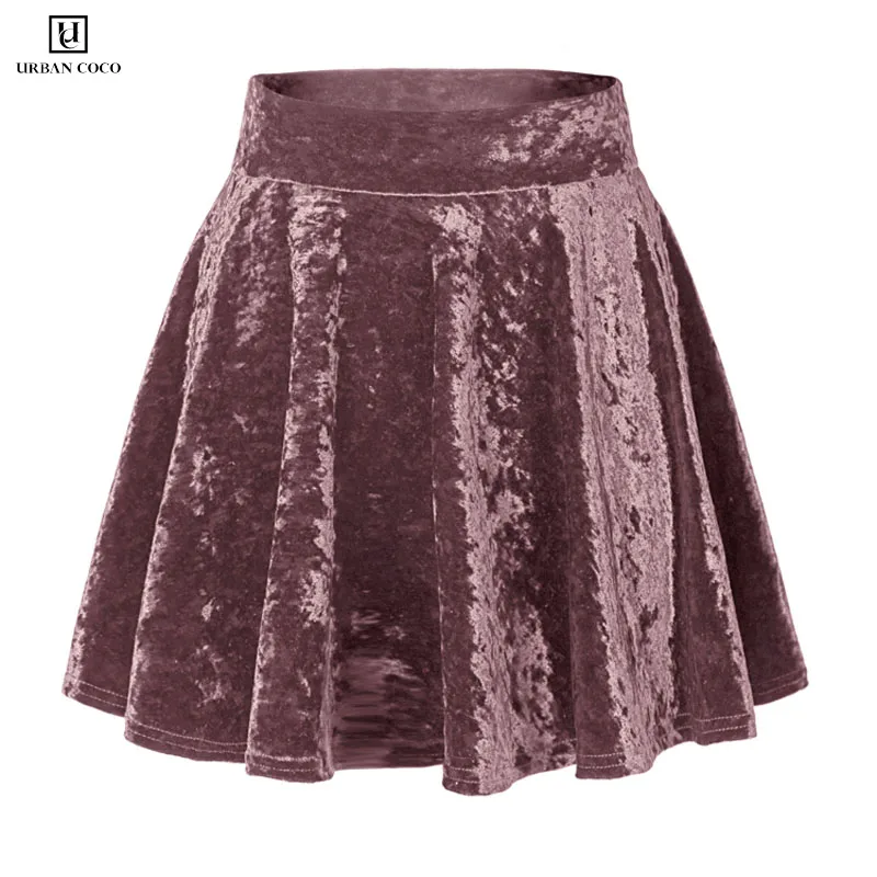 

Urban CoCo Women's Vintage Velvet Pleated Skirts New Fashion Mini Flared Stretchy Skater Skirt