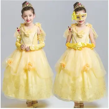 

Princess belle Halloween Costume kid child Girl 110-150cm birthday party carinvalBeauty and the Beast Costume gift Dress Cosplay