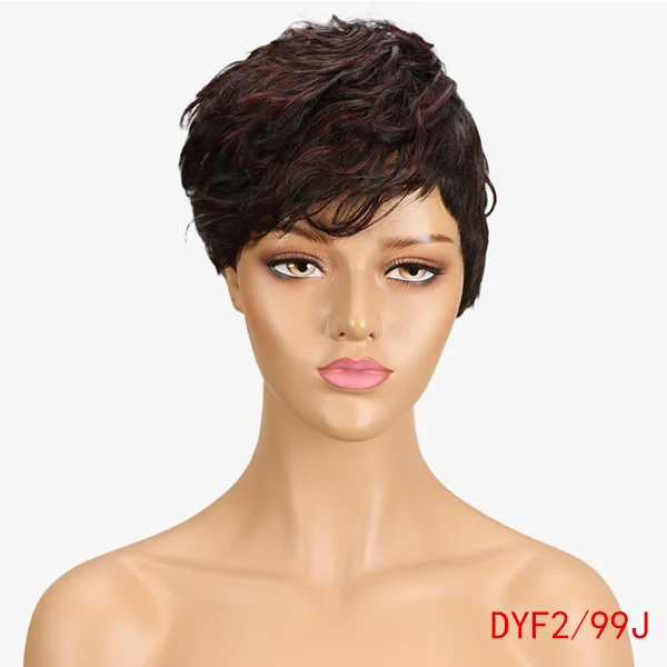 Rebecca смешанные цвета короткий волнистый парик перуанский Remy человеческие волосы парики для черных женщин коричневый красный натуральный волнистый парик WH DINA - Цвет волос: DYF2 99J