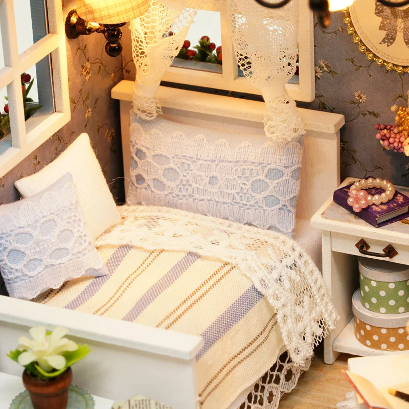 Baratos Casa de muñecas miniatura DIY casa de muñecas con muebles estilo Retro americano casa de madera hecha a mano juguete bosque veces Z007 # E