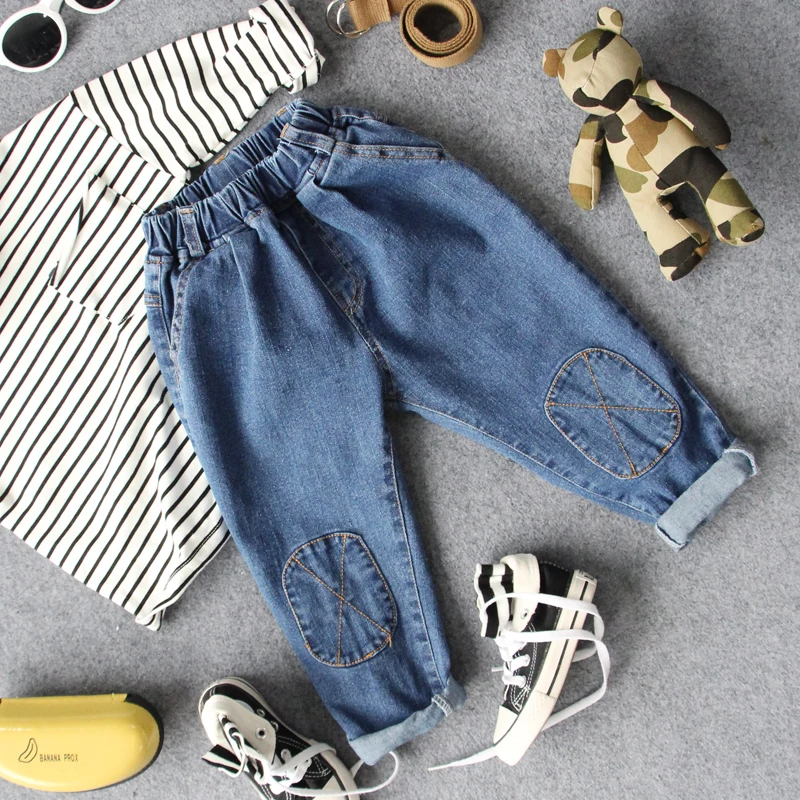 От 2 до 8 лет Новинка г. Весенние повседневные джинсовые штаны с поясом ...