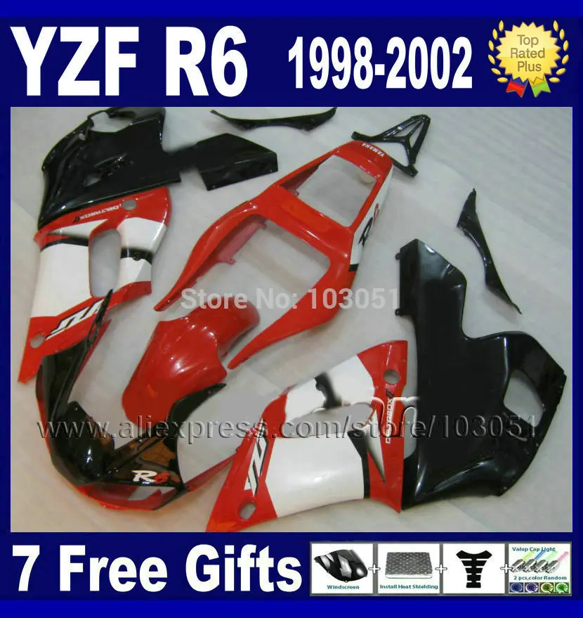

Custom motorcycle fairings set for YAMAHA YZFR6 1998 1999 2001 2002 red black  YZF R6 98 99 01 02 YZF600 body repair Fairings