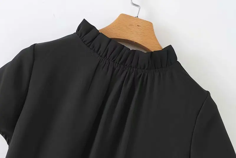 Новинка, женское модное однотонное повседневное приталенное ТРАПЕЦИЕВИДНОЕ ПЛАТЬЕ С v-образным вырезом, элегантные женские платья со складками, шикарные черные мини-платья DS1875