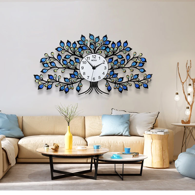 

Retro Large Wall Clock Modern Design Digital Mute Crystal Tree Wall Watch Living Room Bedroom Dinning Room Clock Wall Home Decor