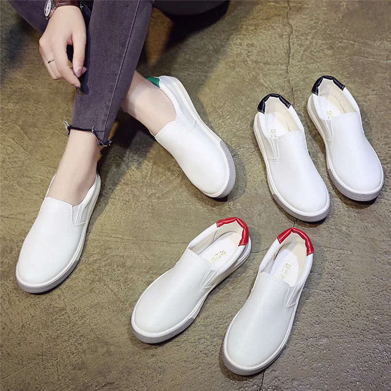 

2018 New Arrival Casual Shoes Ladies Women Outdoor Shoes High Quality Leather Round Toe Platform low Heel Slip On Casual Shoe S