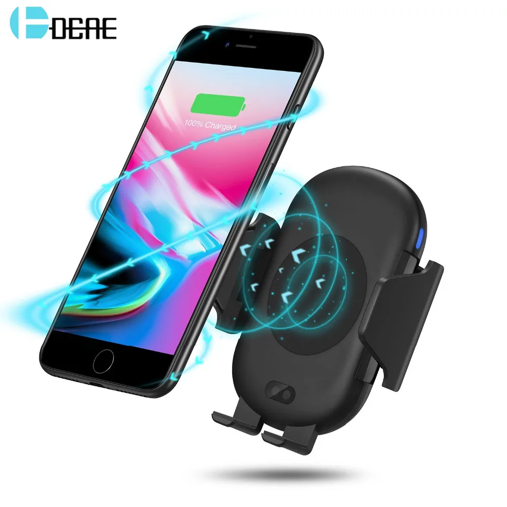 DCAE التلقائي لقط سيارة لاسلكية شاحن آيفون XS XR X 8 زائد سامسونج S8 S9 S10 الهواء تنفيس جبل تشى شحن سريع حامل
