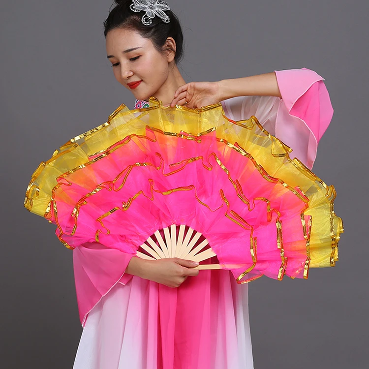 

New Belly Dance Fan Chinese Style Christian Dance Fan Five Layers of Yarn Hand Folding Fan Wedding Home Decoration Art Crafts