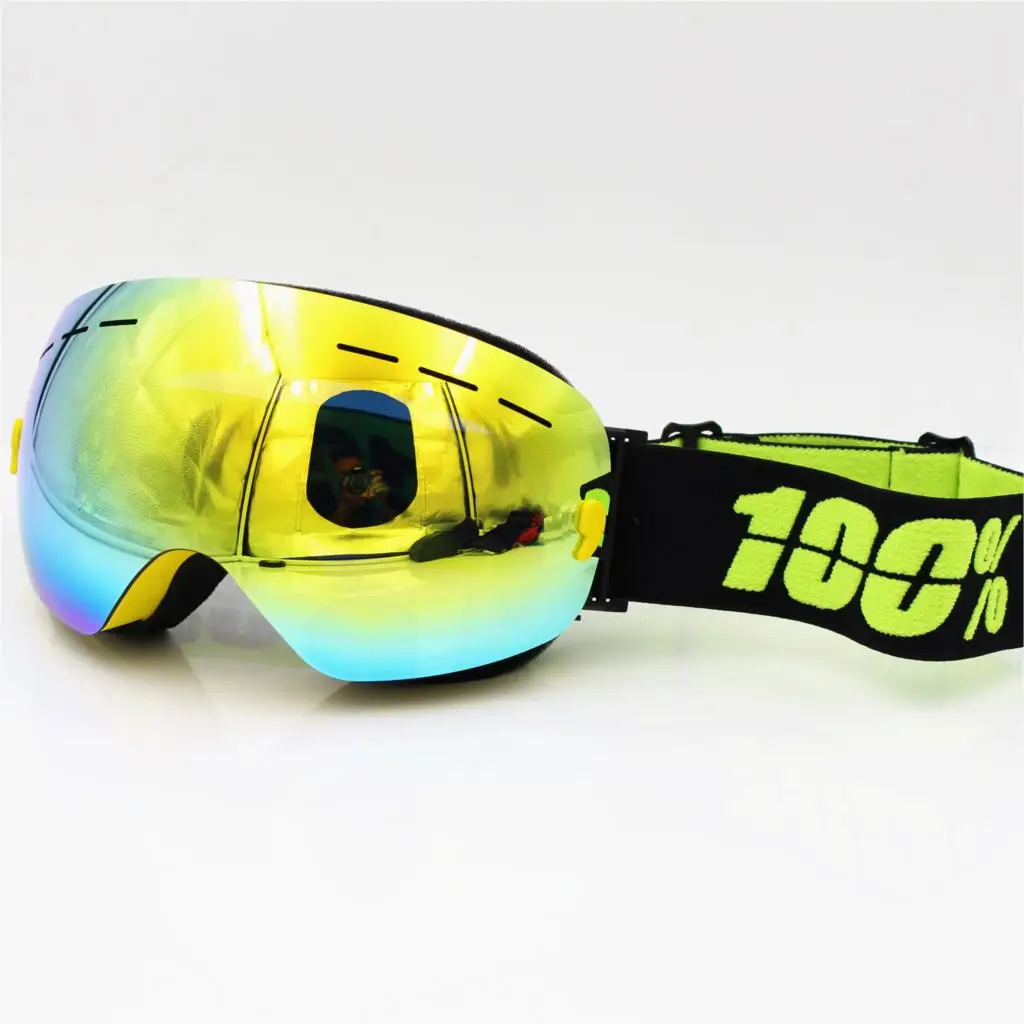 100 marca gafas de esquí doble capas UV400 anti-niebla gran máscara de esquí gafas de esquí de las mujeres de los hombres de nieve snowboard polarizado gafas