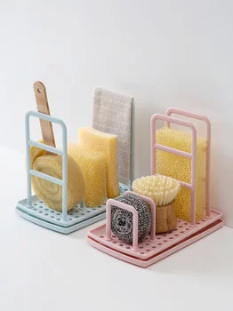 

Household plastic sponge drain rack kitchen storage racks Countertop sink steel ball kitchen utensils layout rack