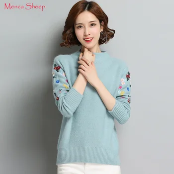 

Women's Sweaters Hot Sale 100% Cashmere Pullover ladies New Fashion Khitwear Woolen Knitted Clothes O neck Flower Standard Tops