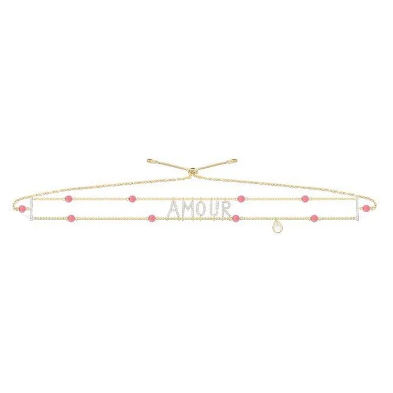 

SLJELY S925 Sterling Silver Red Coral Letters AMOUR Chain Necklace Adjustable Inlayed Cubic Zirconin Shell Women Monaco Jewelry