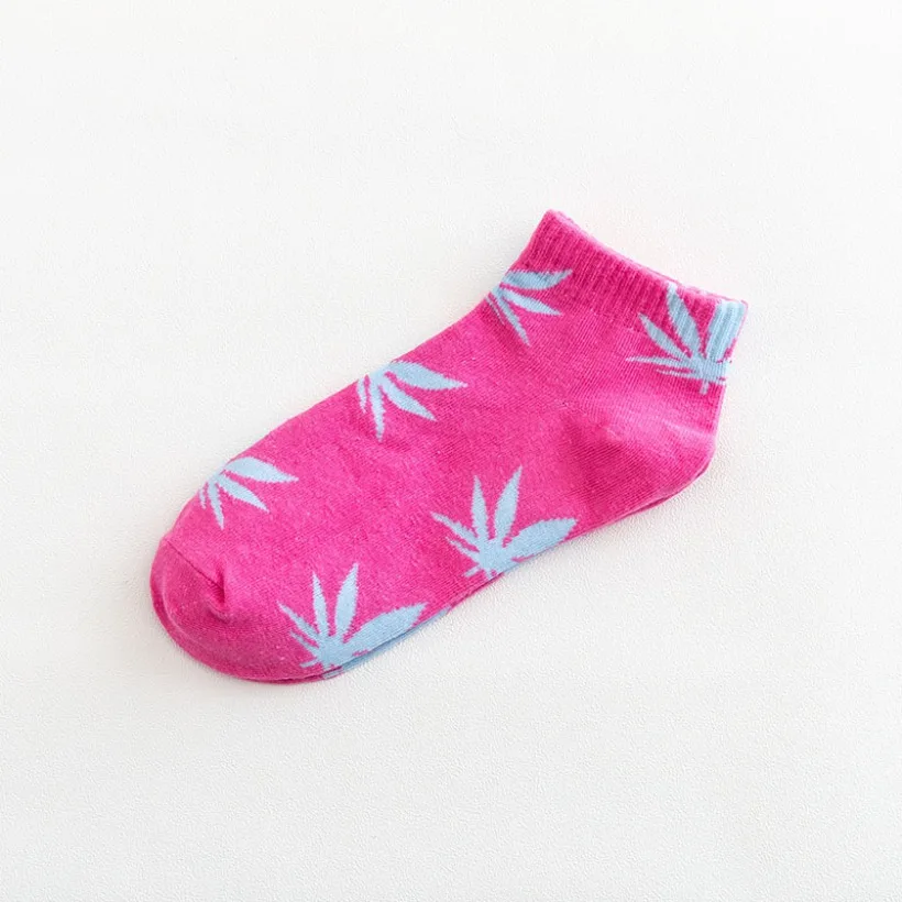 Хлопковые женские носки с принтом листьев для скейтборда, уличная мода, кленовые носки в стиле хип-хоп, женские короткие носки, цветные Дышащие носки - Цвет: 21