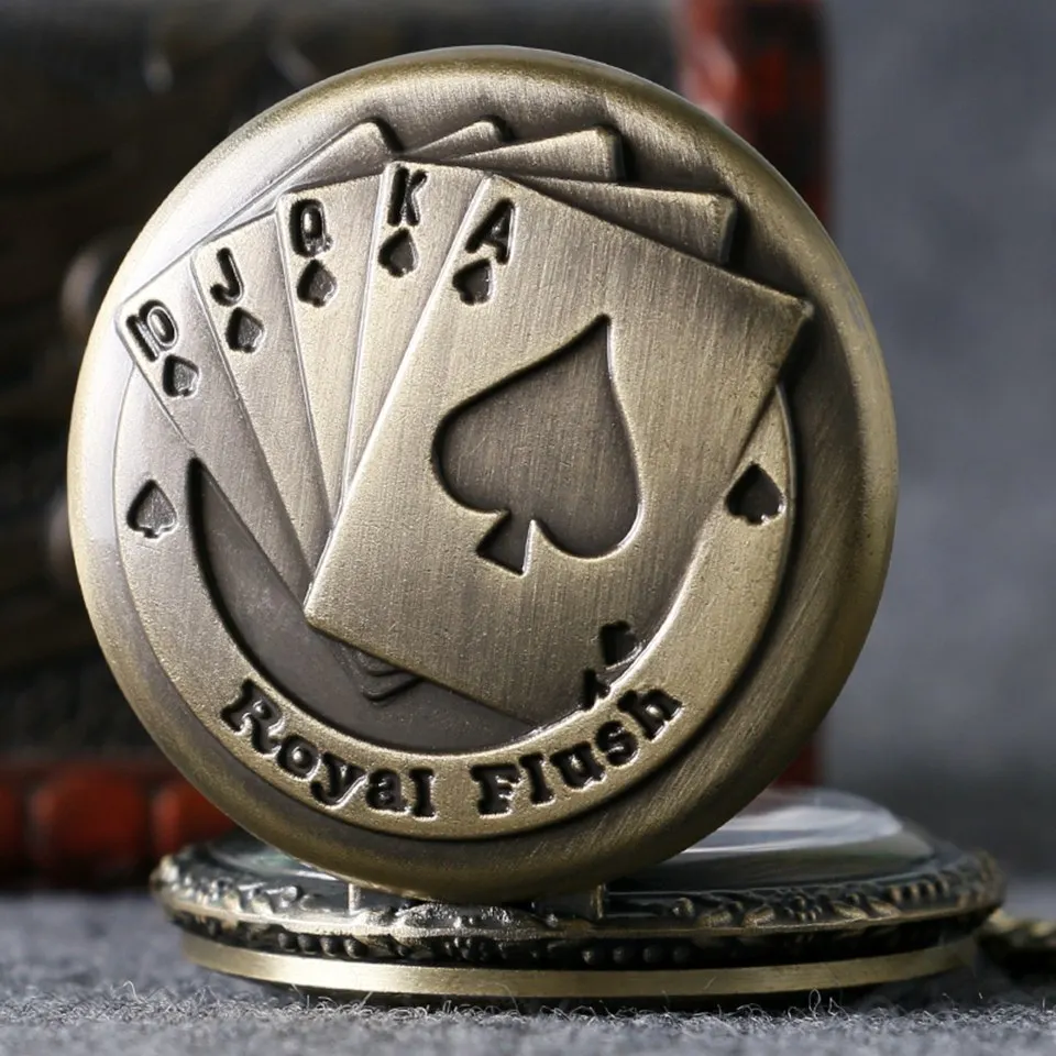 Новая мода Винтаж карманное ожерелье часы Античная Стиль Техас Royal Flush покер с Подарочное ожерелье-цепочка Сумка reloj de bolsillo