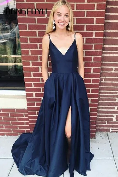 navy blue backless prom dress
