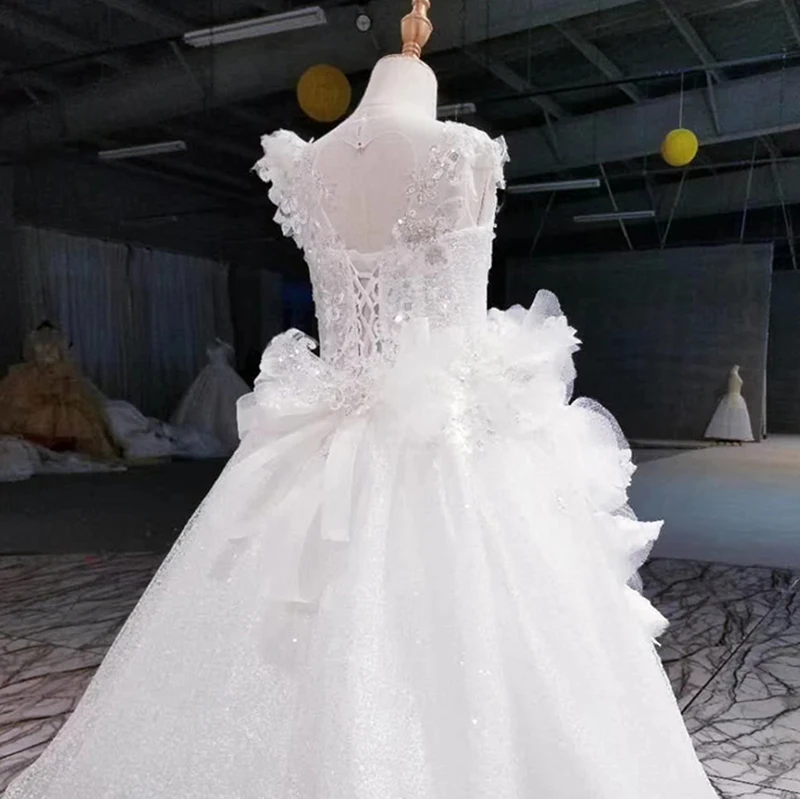 HTL0548 как белые праздничные и свадебные платья в цветочек для девочек с О-образным вырезом, без рукавов, длина до пола, кружевное платье для