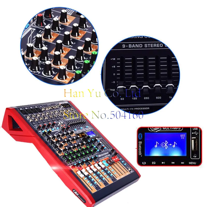 

8-channel professional mixer Glenton 24 kinds of digital reverb effect mixer Bluetooth USB48V phantom