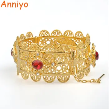 

Anniyo 68MM-70MM Big & Wide Bangle For Women Gold Color Dubai Jewelry African Bracelet With Stone,Arab Middle East Style #060402