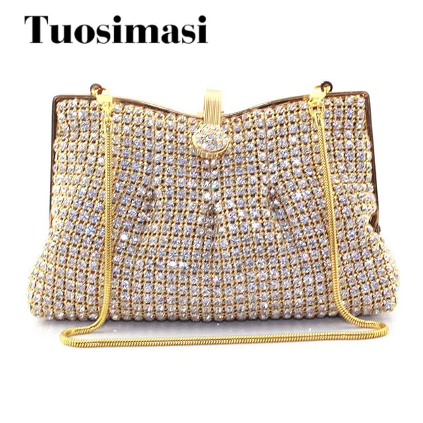 Bag Women Handbag Bling Ladies Clutches Golden Rhinestone Clutch Evening Bag Metal Mesh Soft
