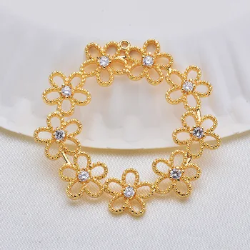 

(228) 2PCS 38MM 24K Gold Color Plated Brass with Zircon 5 Flowers Charms Pendants High Quality DIY Jewelry Making Findings