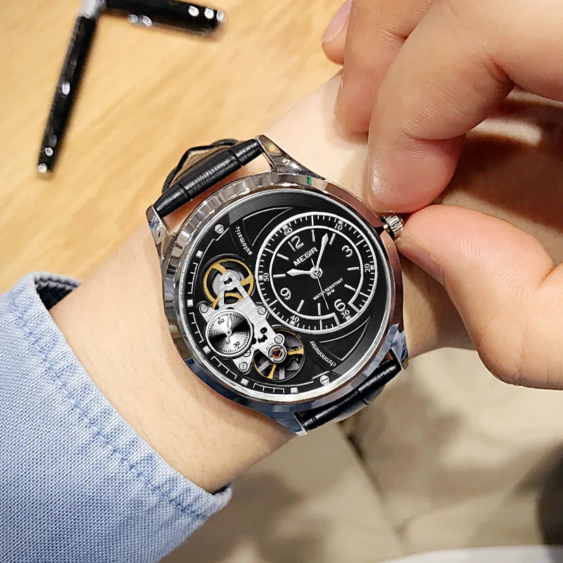MEGIR Top Brand Sports Watches Men Fashion Brand Waterproof Leather Strap Mechanical Gear Quartz Wristwatches Relogio Masculino megir men creative fashion quartz wristwatches luxury top brand waterproof sports watches leather strap clock relogio masculino