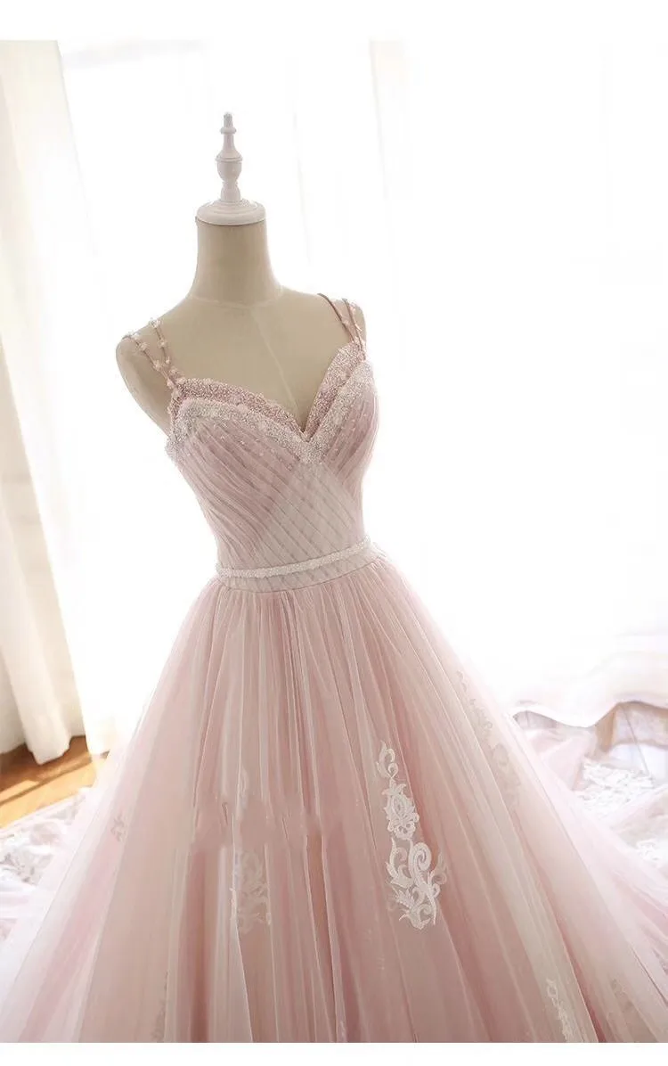 chapel train crystal wedding dress