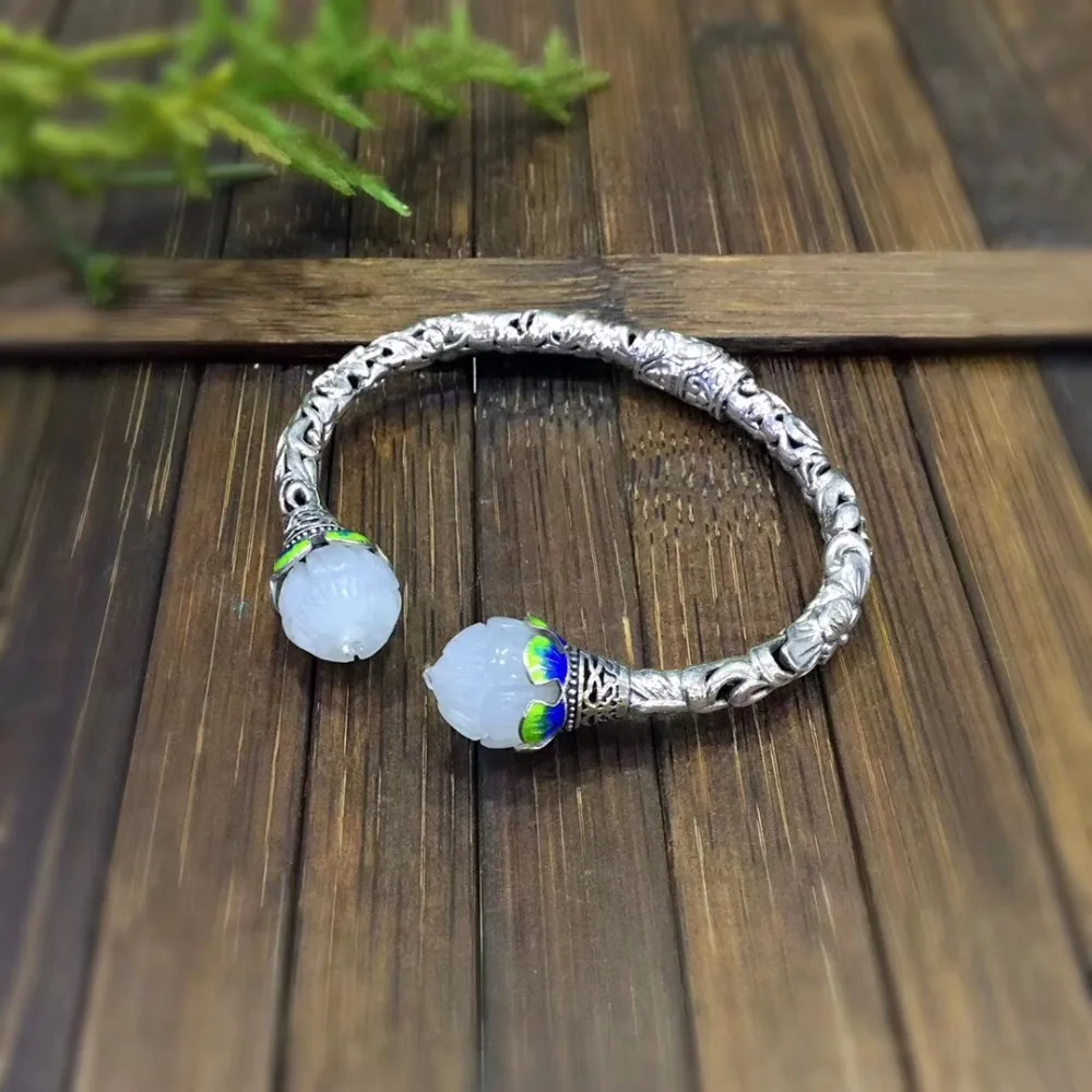

Fashion Jewelry 925 Sterling Silver Solid Butterfly Hand Made Ethnic Style Chic Lotus Female Bangles for women Fashion Bangle