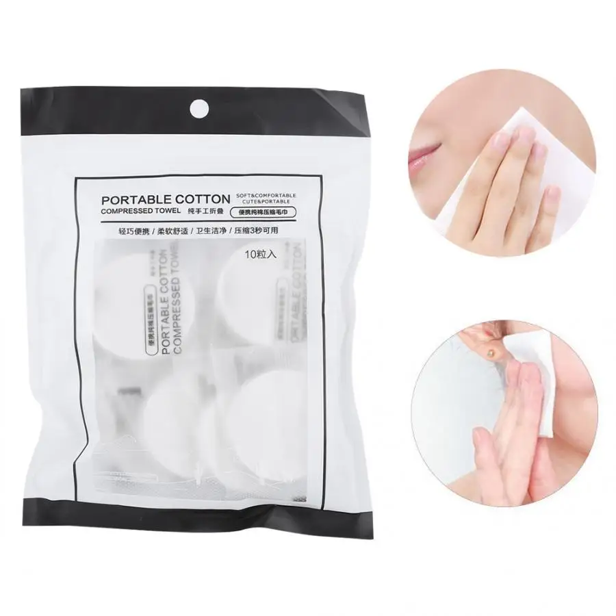  Wipes 10pcs Portable Travel Disposable Compressed Pure Cotton Towel Face Cleaning Cleansing Wipes