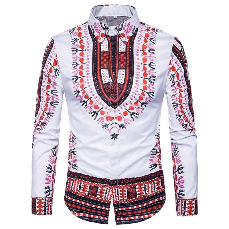 

ZUZK Dropshipping New Style Men's fashion 3D three-dimensional national style wind printed long sleeve Lapel shirt