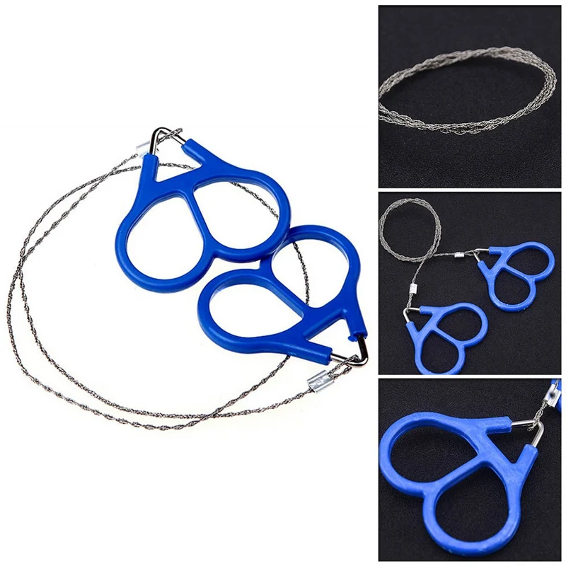 De mano de acero inoxidable y cadena en el bolsillo de sierras de alambre de la supervivencia portátil de herramientas de corte de sierras de mano azul 65 cm