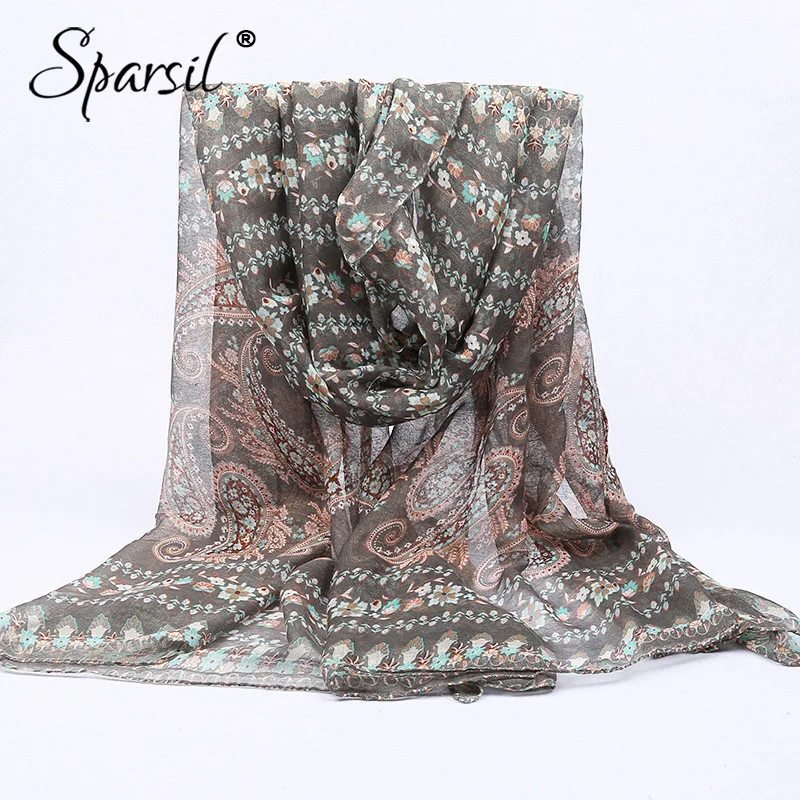 

Sparsil New Women's Vintage Scarves National Style Beach Shawls Summer Print Sunscreen Islamic Muslim Headscarf For Lady180x88cm