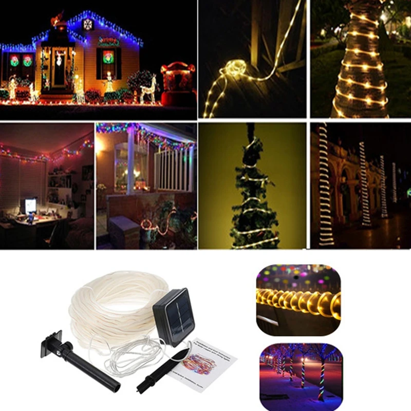 

12M 100LED Christmas Solar String Light Copper Wire PVC Tube Garden Waterproof LED Light String Balcony Decoration Light String