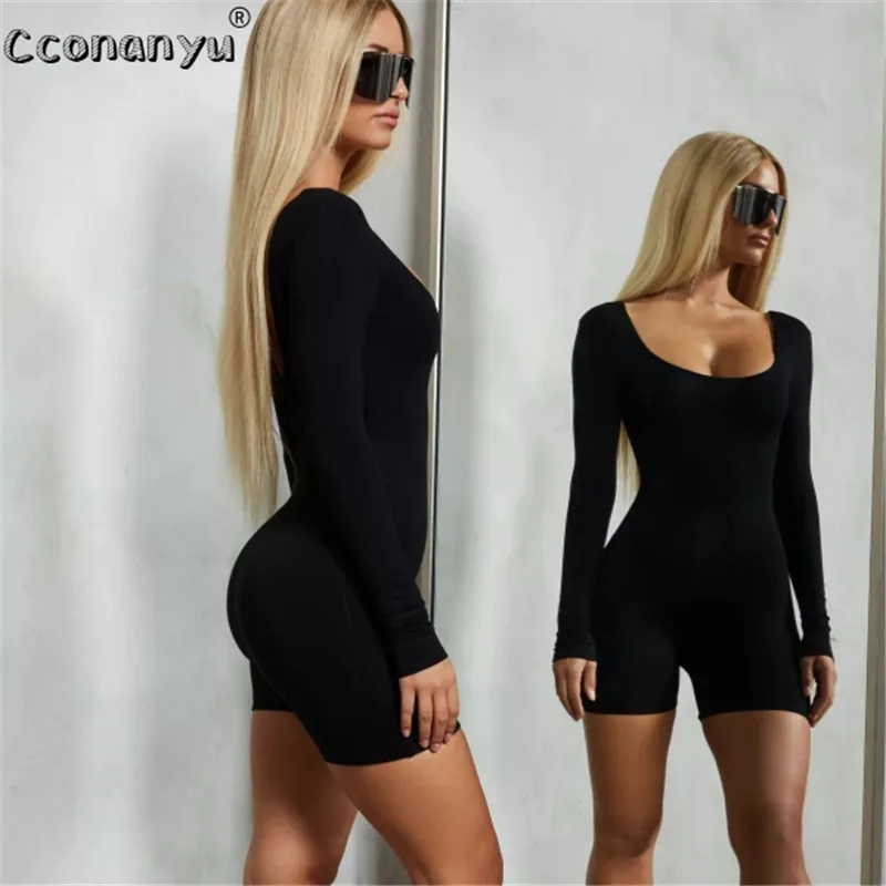 2019 الربيع Playsuit للمرأة مثير طويلة الأكمام قصيرة Playsuit ارتداءها النساء بذلة أسود أبيض المرأة بذلة
