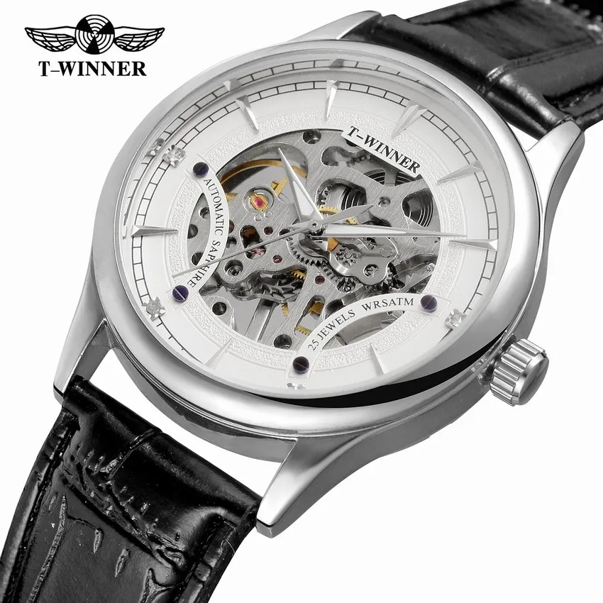 Лучший бренд WINNER мужские модные городские Современные стильные часы мужские s Скелет циферблат автоматические механические наручные часы повседневные кожаные часы