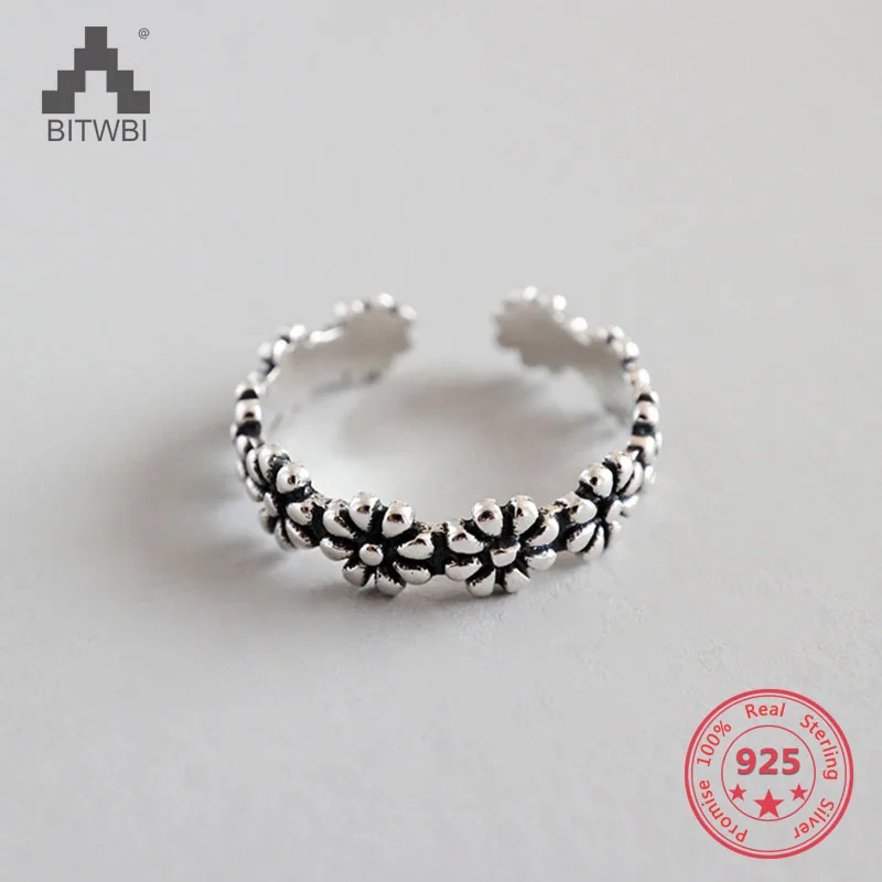 

Cute Daisy Flower 925 Sterling Silver Ring Vintage Engagement Open Rings For Women Fashion Wedding Jewelry Best Gift