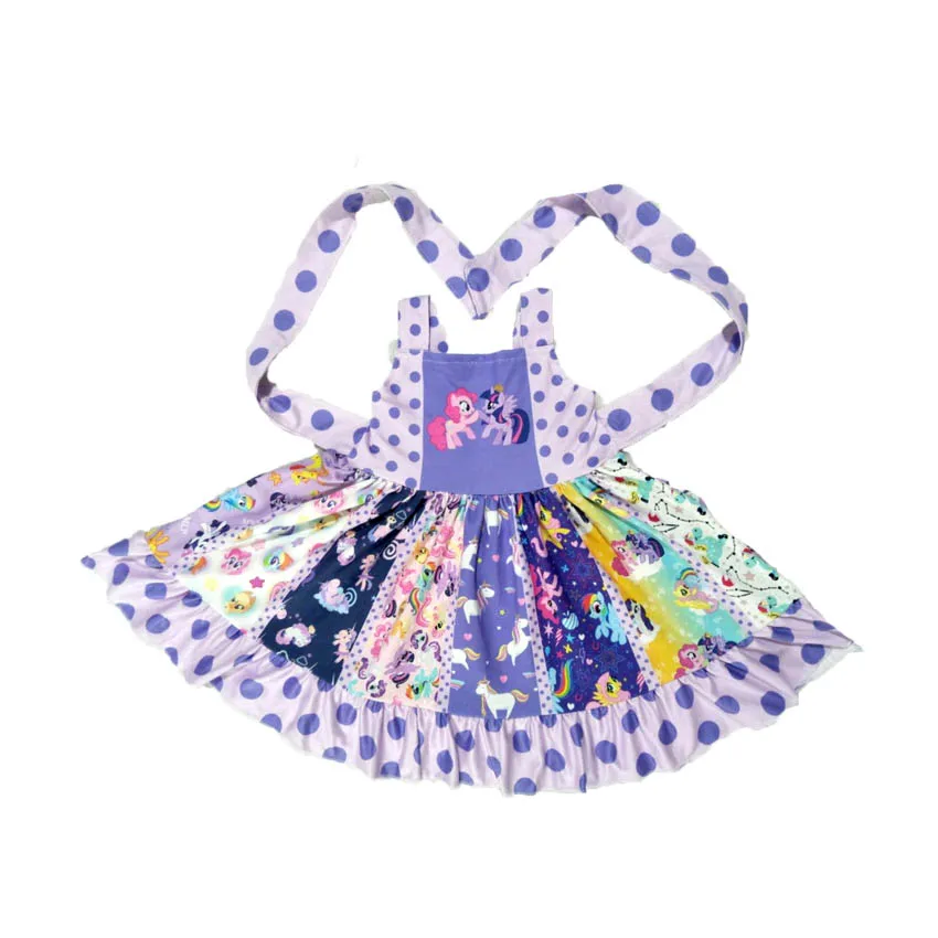 

hot sell dress style girl sling frocks cute cartoon print girls twirl dress girl stitching dress