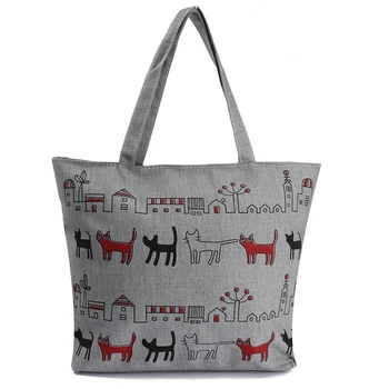 

Women Canvas Lady Shoulder Bag Handbag Tote Shopping Bags Zip Multi Pattern Cats