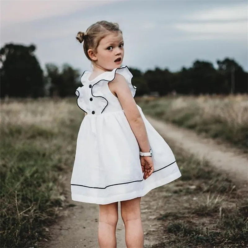 

Kids Dress for Girls Summer Ruffle Sleeve Girls Cotton Dress Cute Children Knitted Puff Sleeve Dresses Baby Girl Clothes D1190