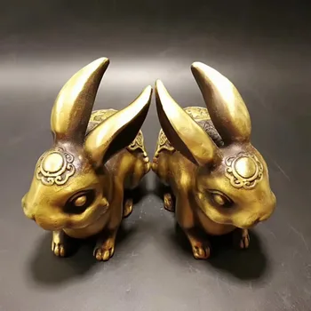 

Chinese copper Gilt Zodiac Rabbit Statue Sculptur 2 piece